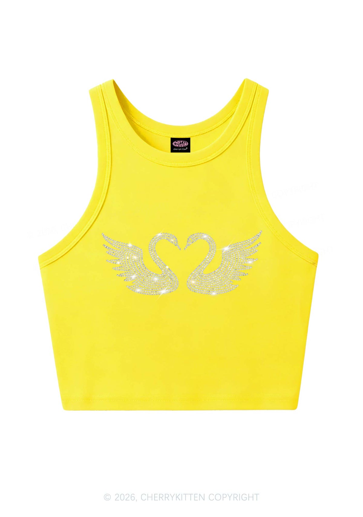 Rhinestone Swans Y2K Crop Tank Top Cherrykitten