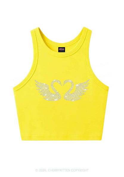 Rhinestone Swans Y2K Crop Tank Top Cherrykitten