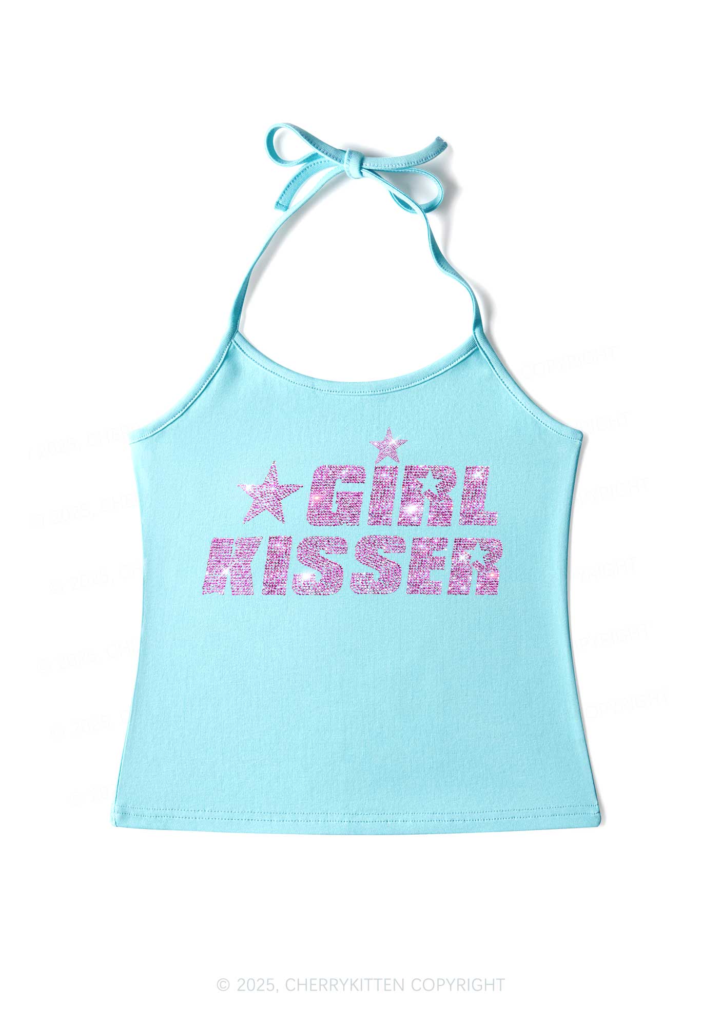 Rhinestone Girl kisser Pride Y2K Halter Neck Cami Cherrykitten
