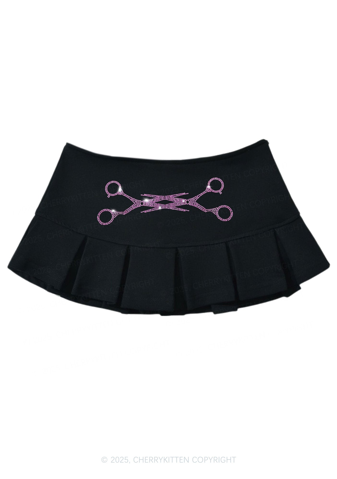 Rhinestone Pink Scissor Pride Y2K Mini Pleated Skirts Cherrykitten