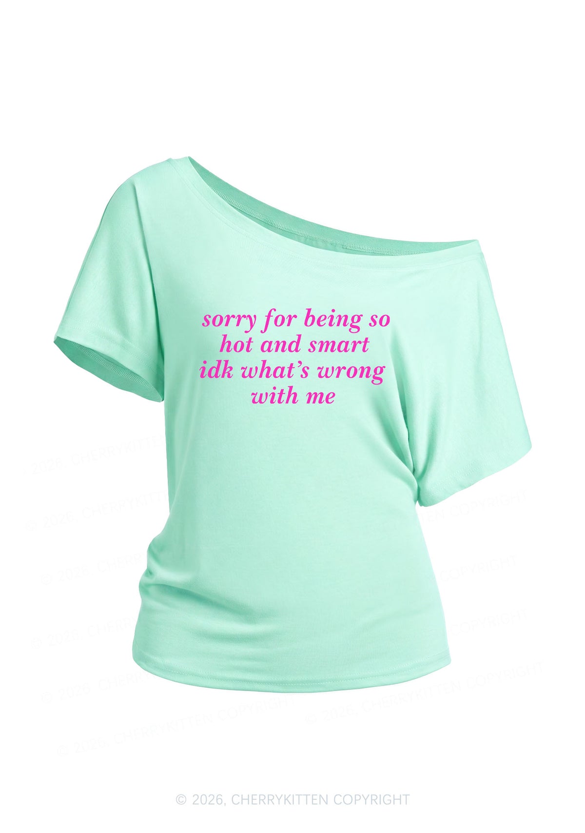 Sorry For Being So Smart Y2K Off Shoulder Tee Cherrykitten