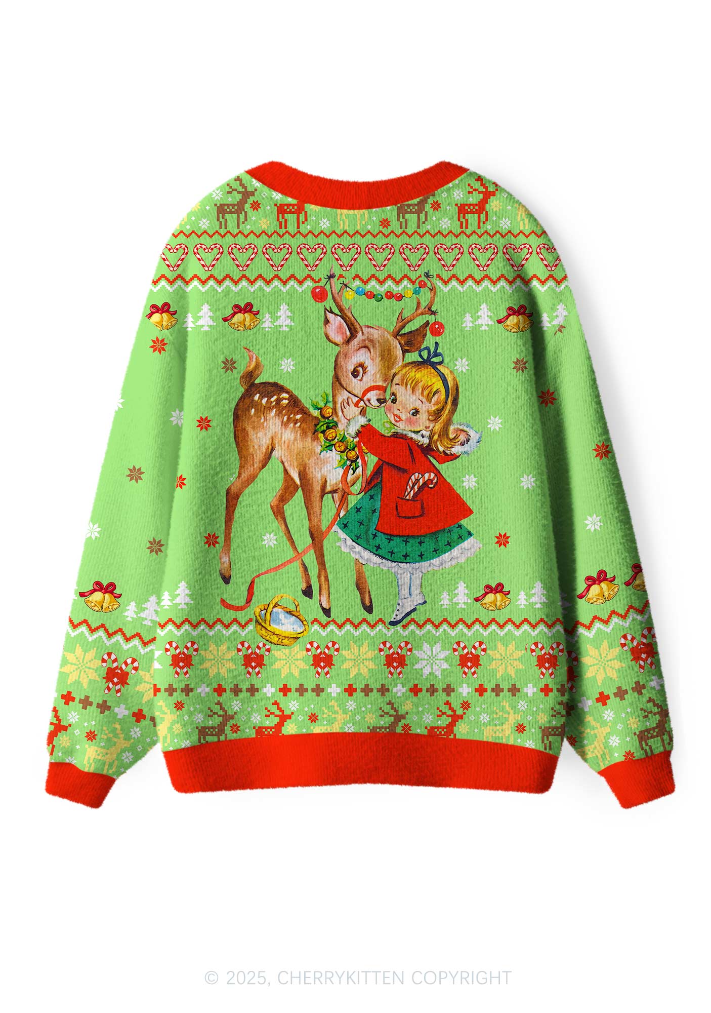 Girl Reindeer Y2K Christmas Cardigan Knit Sweatshirt Cherrykitten