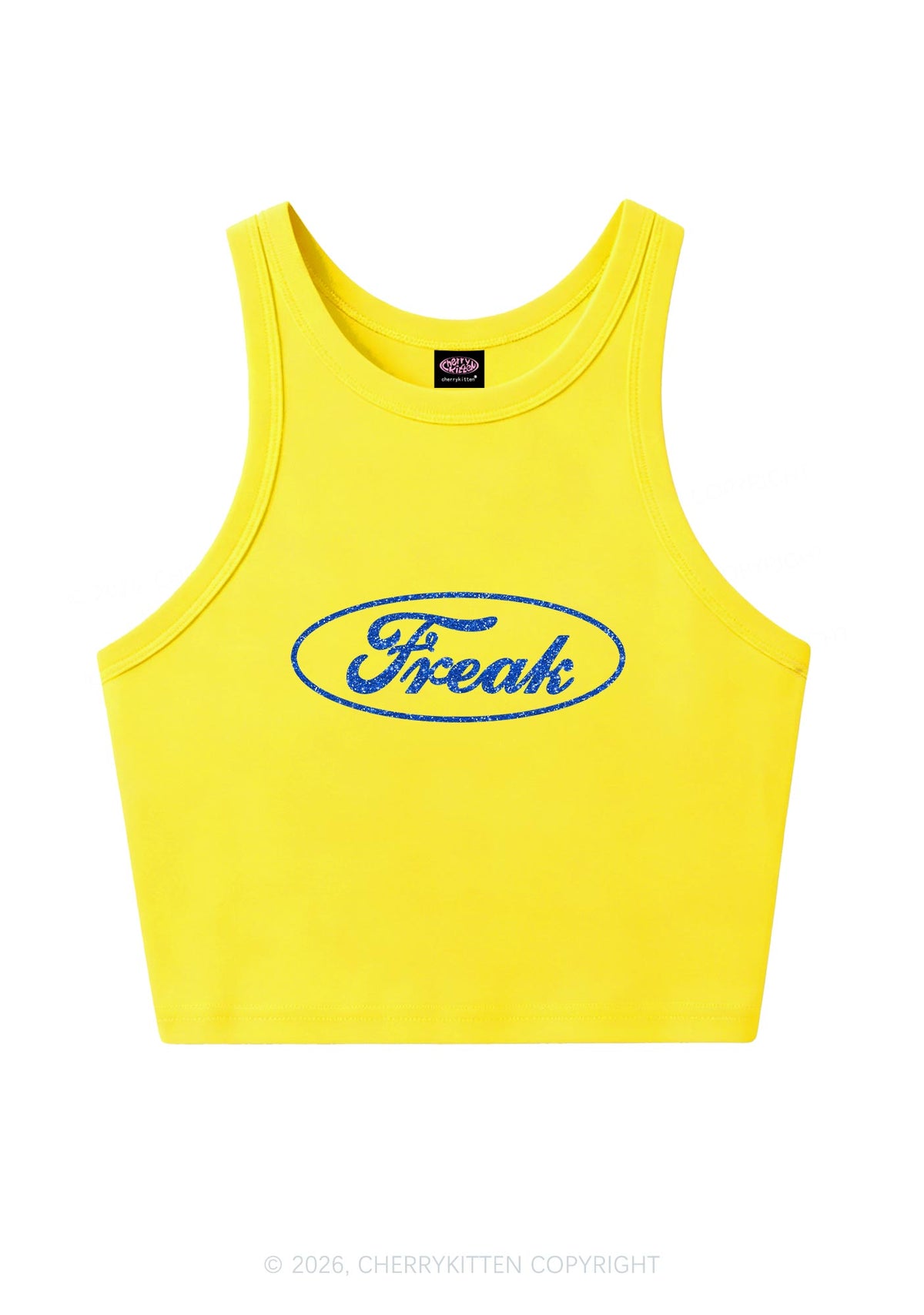 Glitter Oval Freak Y2K Crop Tank Top Cherrykitten