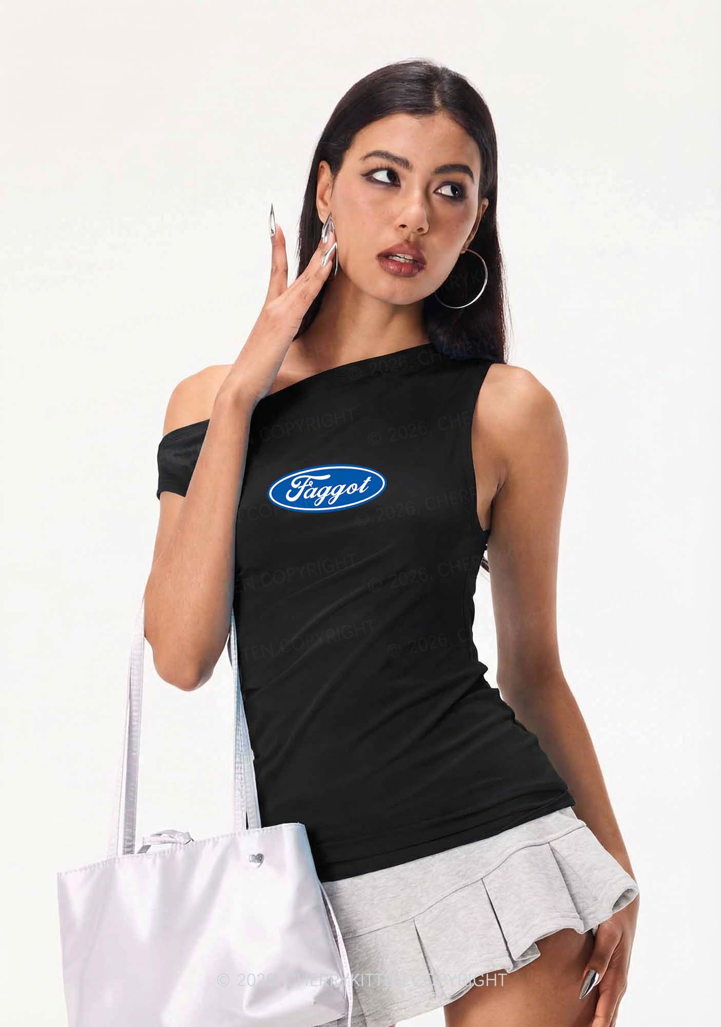 Faggot Pride Y2K Off Shoulder Tank Top Cherrykitten