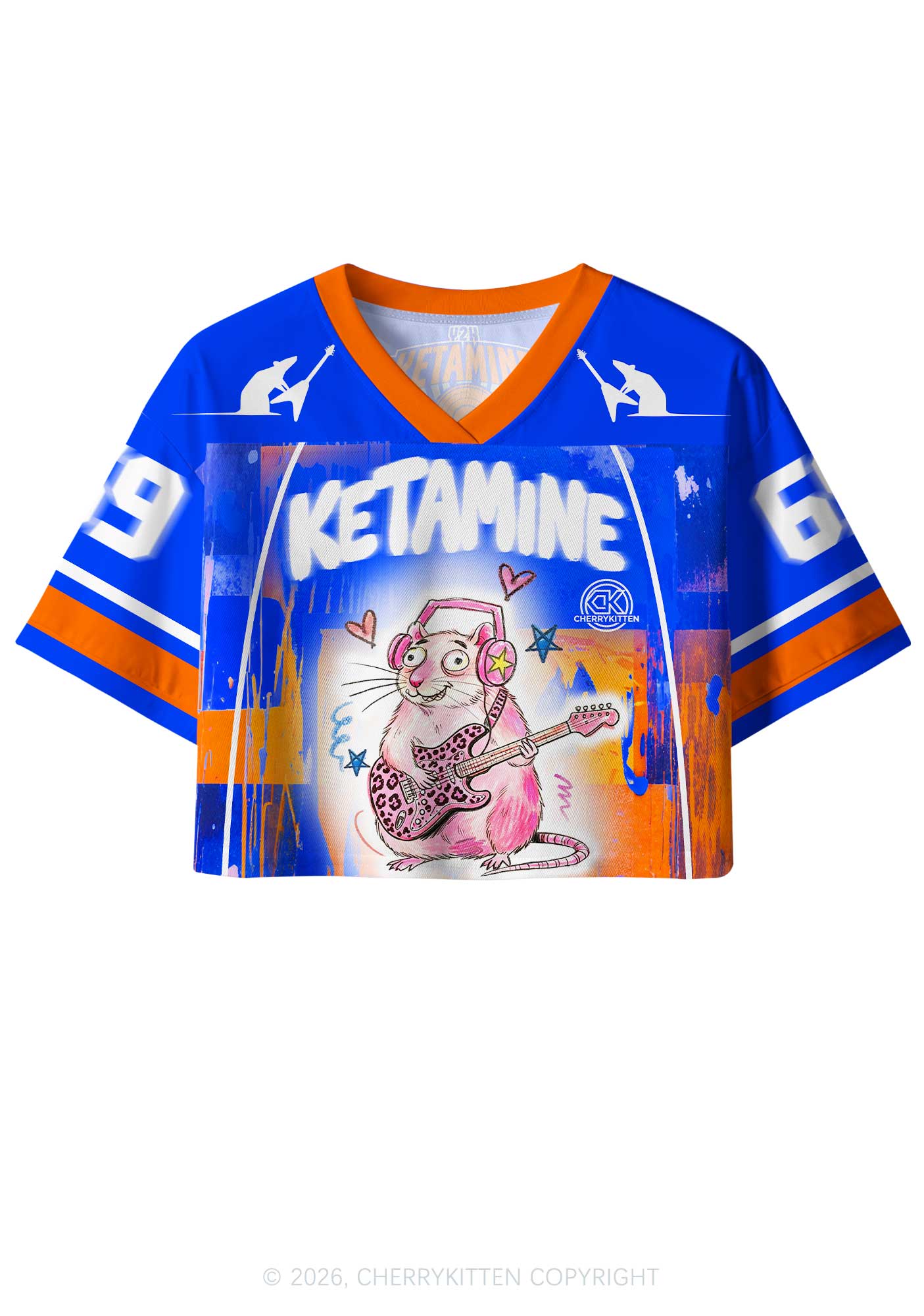 Pink Leopard Guitar Rat Y2K Crop Sport Jersey Shirts Cherrykitten