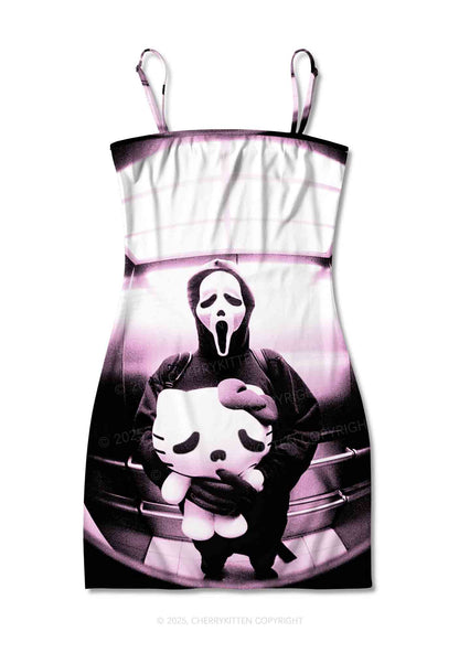 Halloween Ghost Kitten Y2K Print Slip Dress Cherrykitten