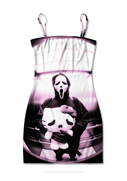 Halloween Ghost Kitten Y2K Print Slip Dress Cherrykitten