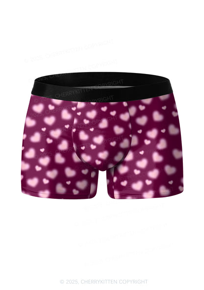 Pink Blurred Heart Valentine's Day Y2K Print Couples Boxer Briefs Set Cherrykitten