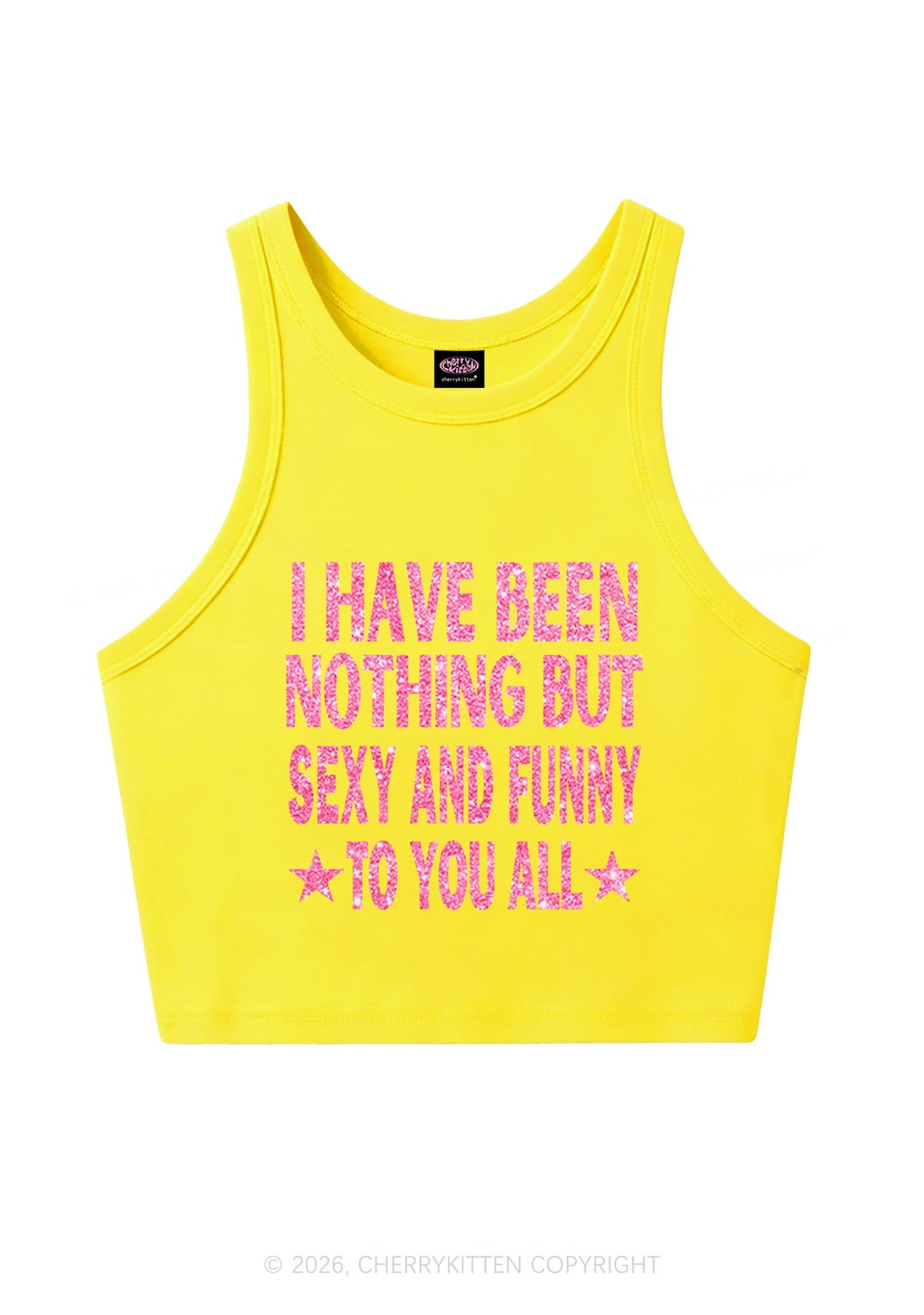 Glitter I Have Been Funny Y2K Crop Tank Top Cherrykitten