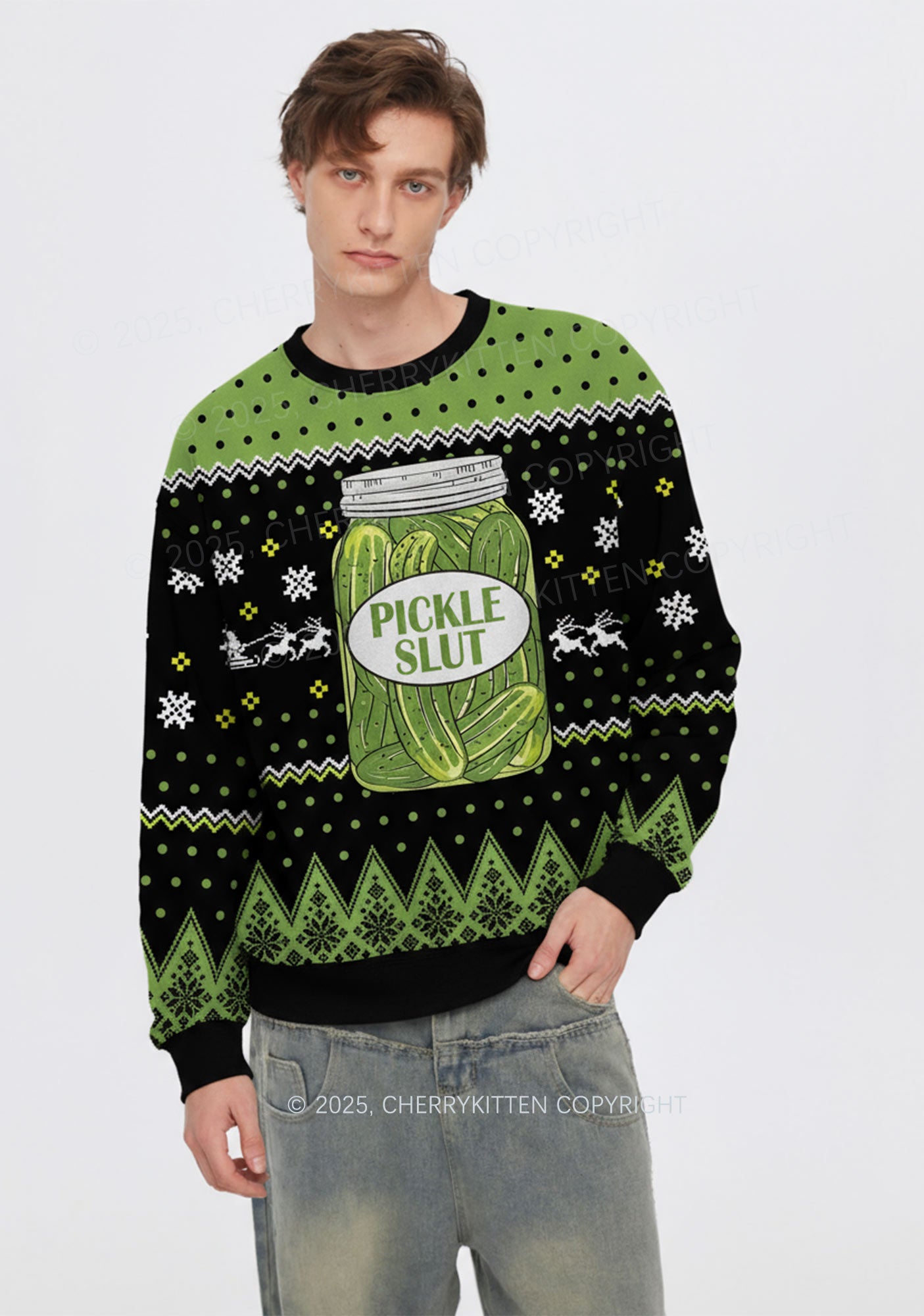 Green Pickle Slxt Y2K Christmas Knit Sweatshirt Cherrykitten