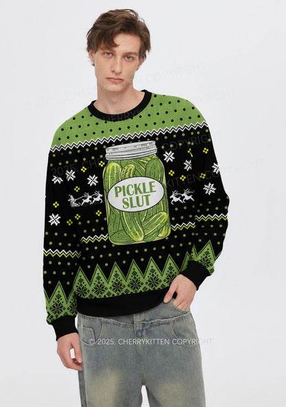 Green Pickle Slxt Y2K Christmas Knit Sweatshirt Cherrykitten
