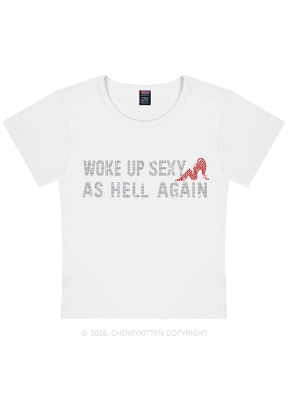 Rhinestone Woke Up Sexy Y2K Baby Tee Cherrykitten