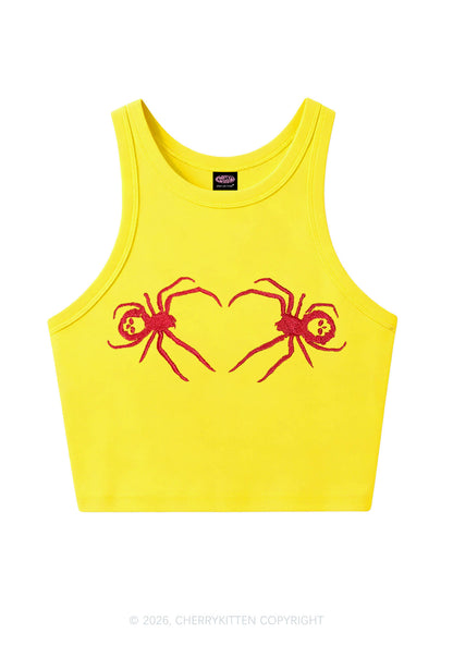 Embroidered Skull Spider Y2K Crop Tank Top Cherrykitten