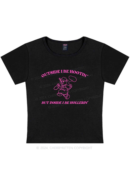 Curvy Outside I Be Hootin' Y2K Baby Tee Cherrykitten