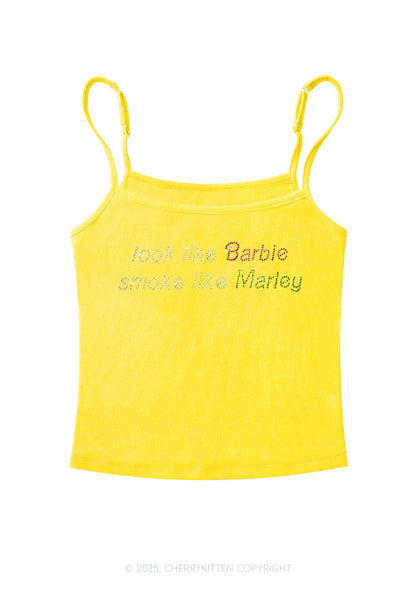 Rhinestone Smoke Like Marley Y2K Spaghetti Strap Cami Cherrykitten