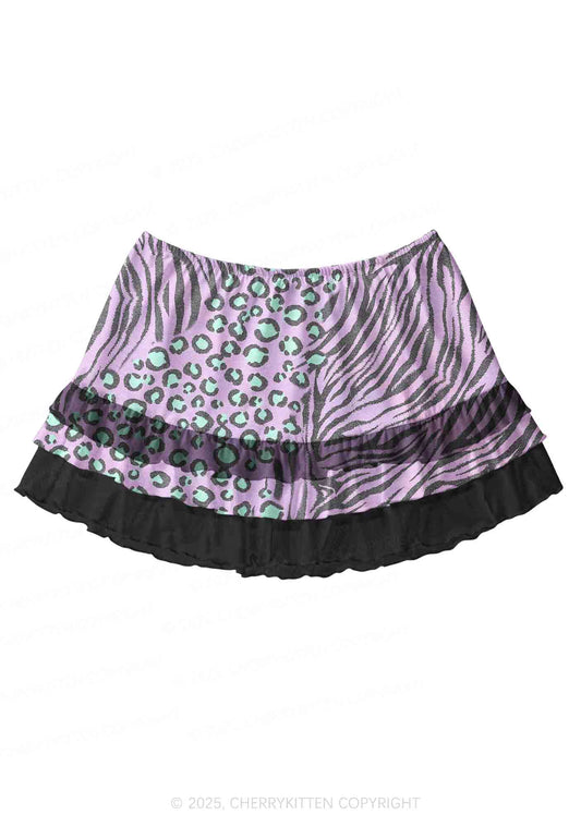 Lavender Zebra Y2K Print Mini Layered Skirt Cherrykitten