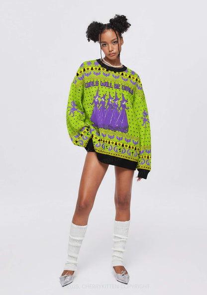 Halloween Girls Will Be Girls Y2K Christmas Knit Sweatshirt Cherrykitten