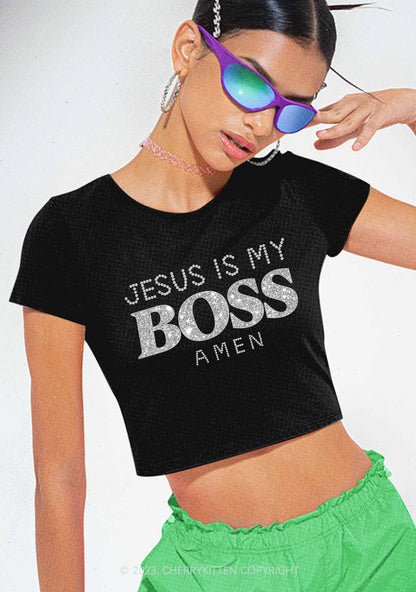 Jesus Is My Boss Y2K Baby Tee Cherrykitten