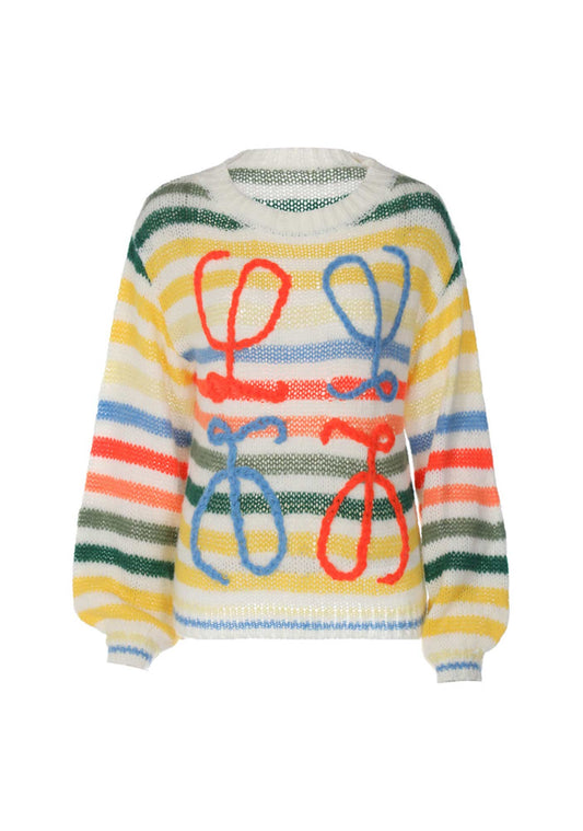 Rainbow Contrast Striped Sweater Top Cherrykitten