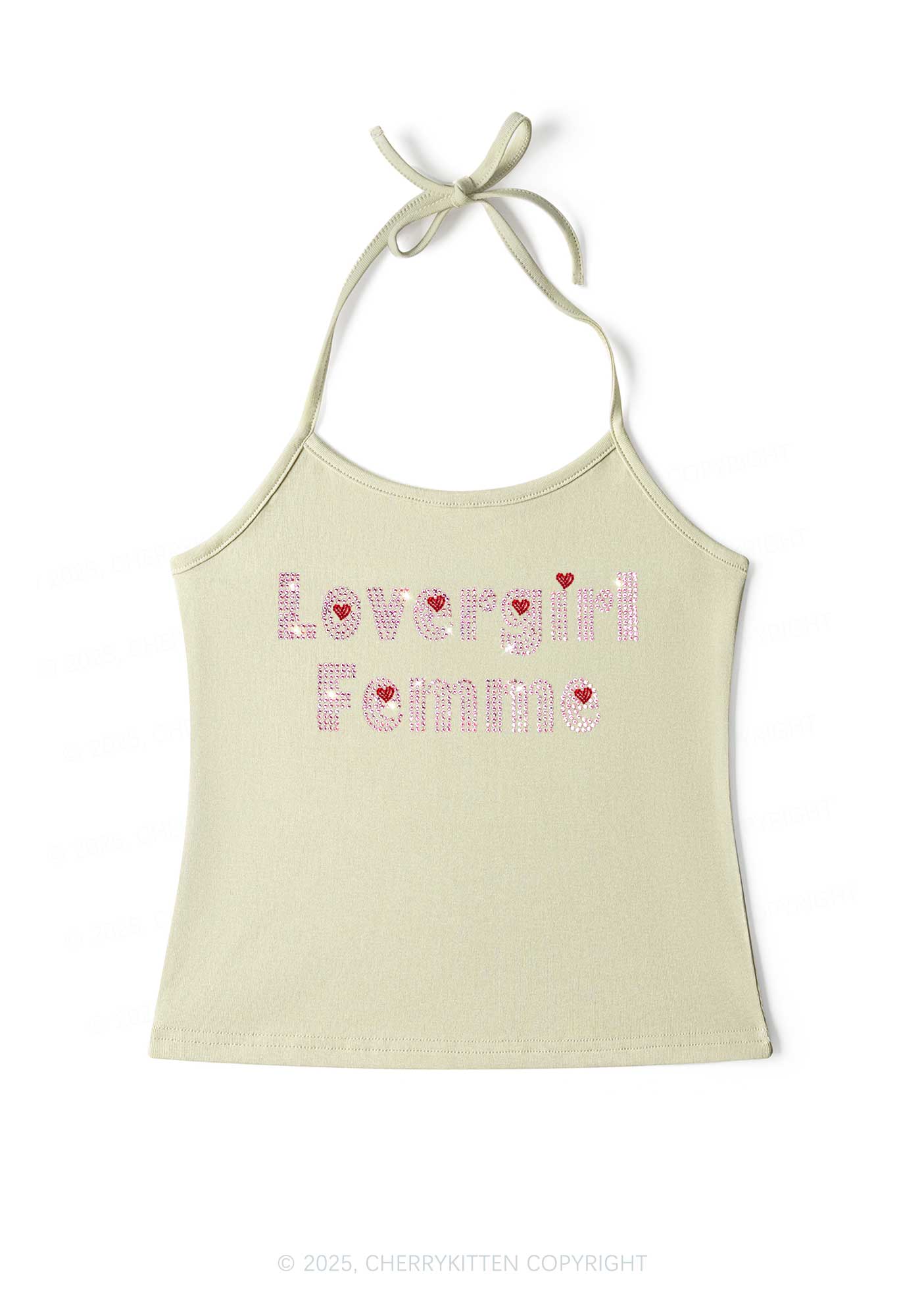 Rhinestone Lovergirl Femme Pride Y2K Halter Neck Cami Cherrykitten