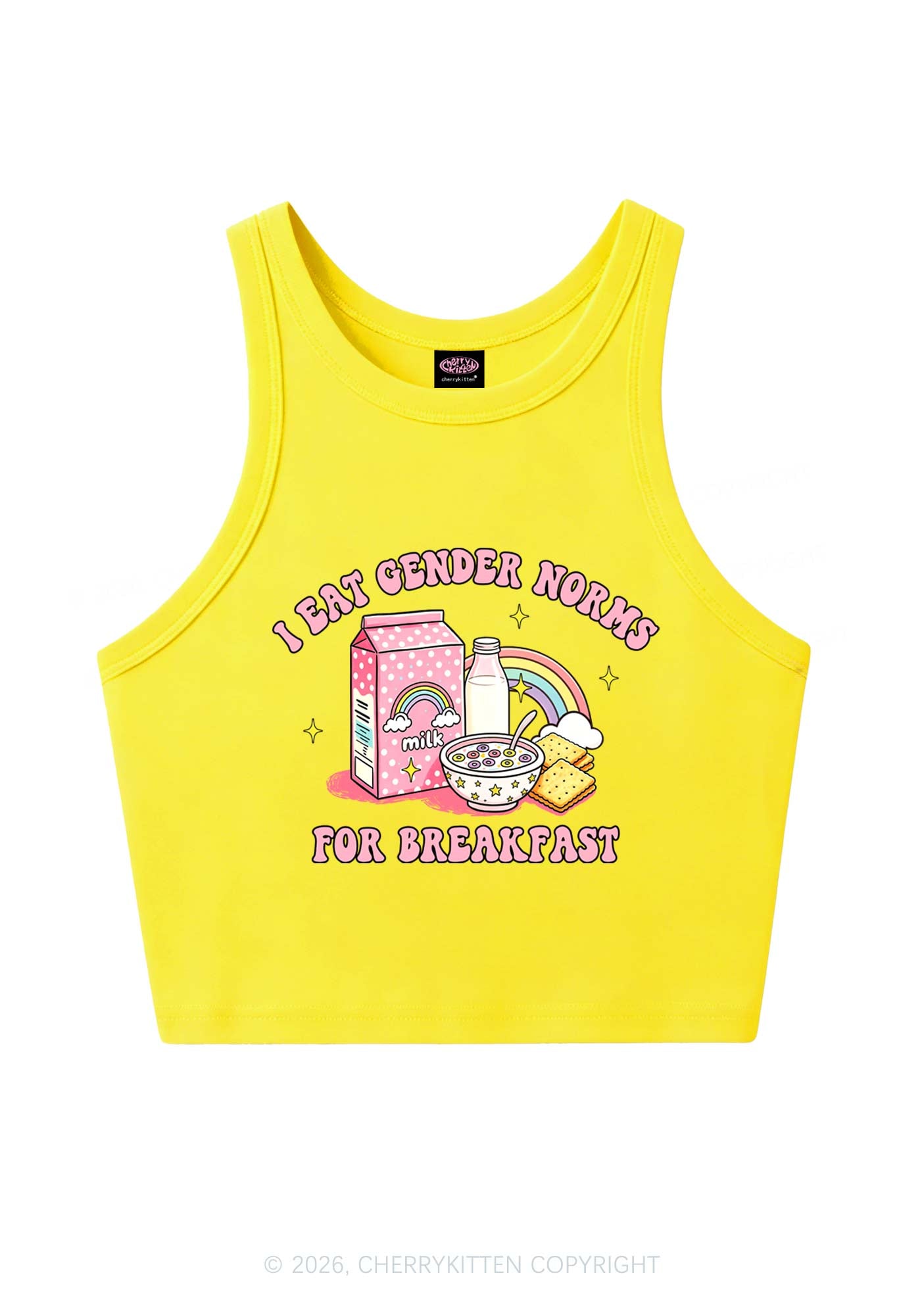 I Eat Gender Norms For Breakfast Pride Y2K Crop Tank Top Cherrykitten