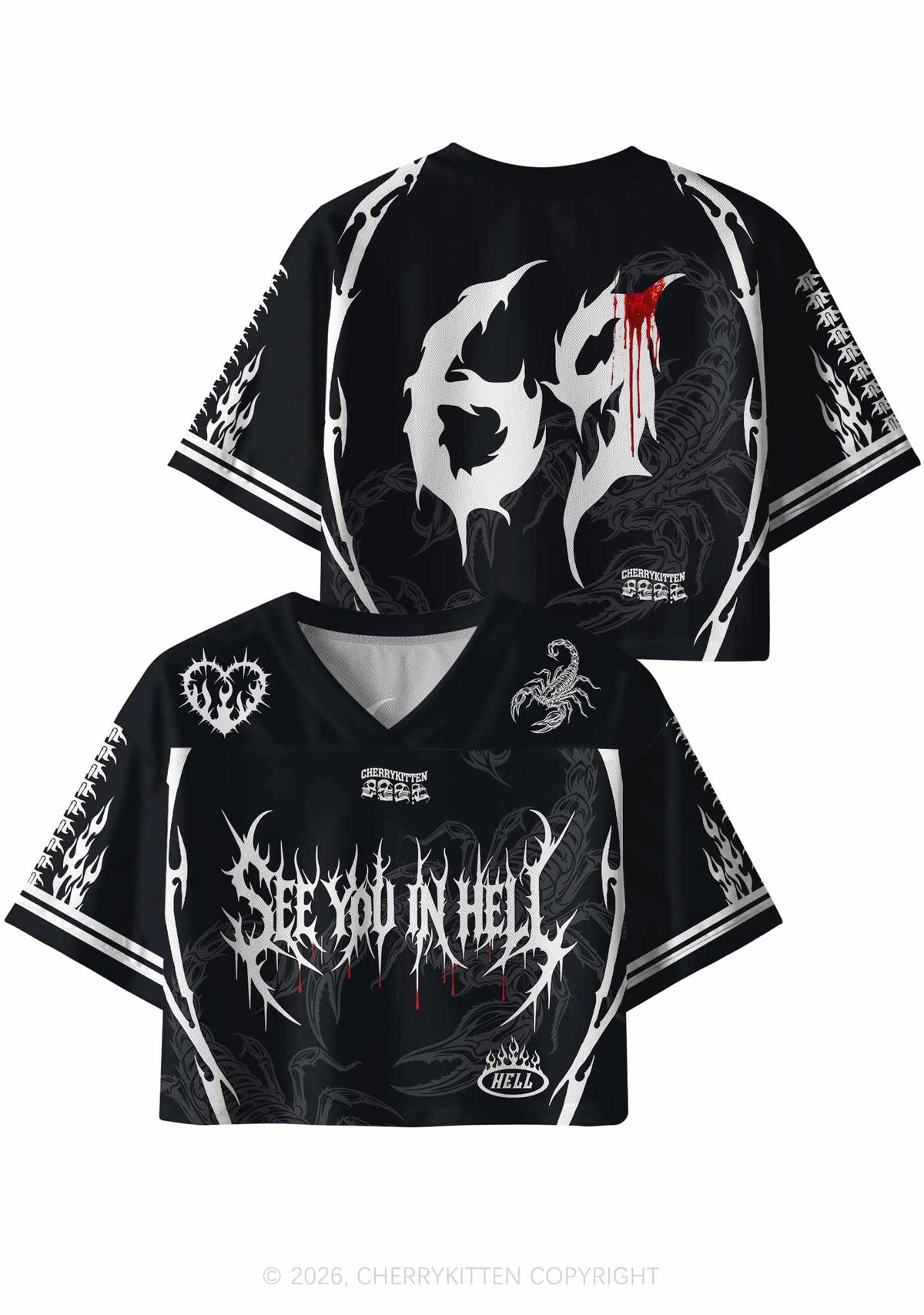 See You In Hell Y2K Crop Sport Jersey Shirts Cherrykitten