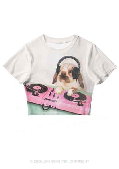 Lop Eared Bunny DJ Y2K Mesh Crop Top Cherrykitten