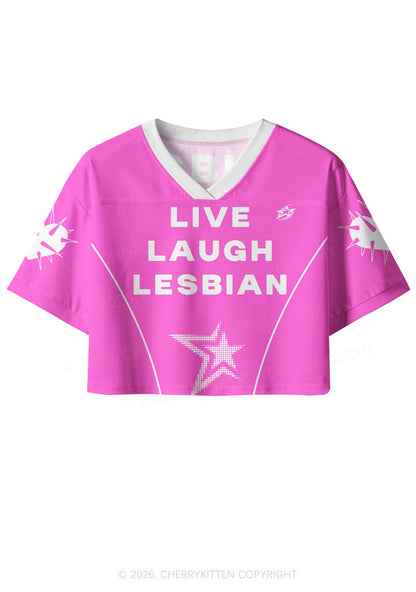Hot Pink Live Laugh Lesbian Pride Y2K Crop Sport Jersey Shirts Cherrykitten