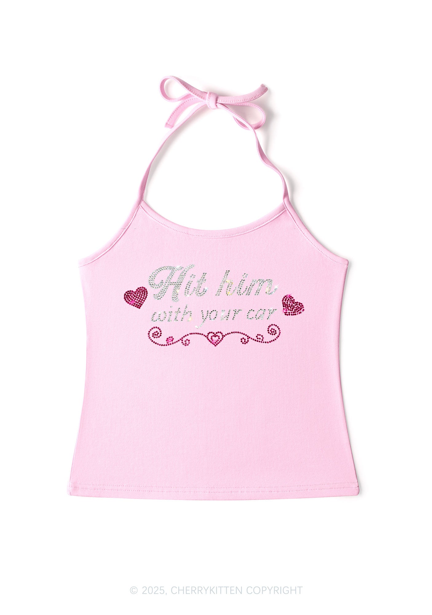 Rhinestone Hit Him Y2K Halter Neck Cami Cherrykitten