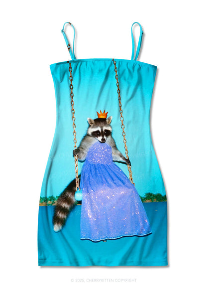 Princess Raccoon Y2K Print Slip Dress Cherrykitten