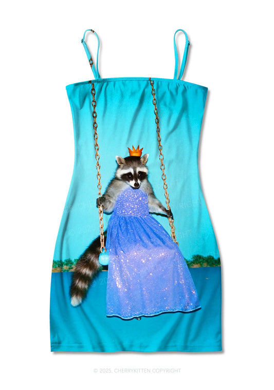Princess Raccoon Y2K Print Slip Dress Cherrykitten