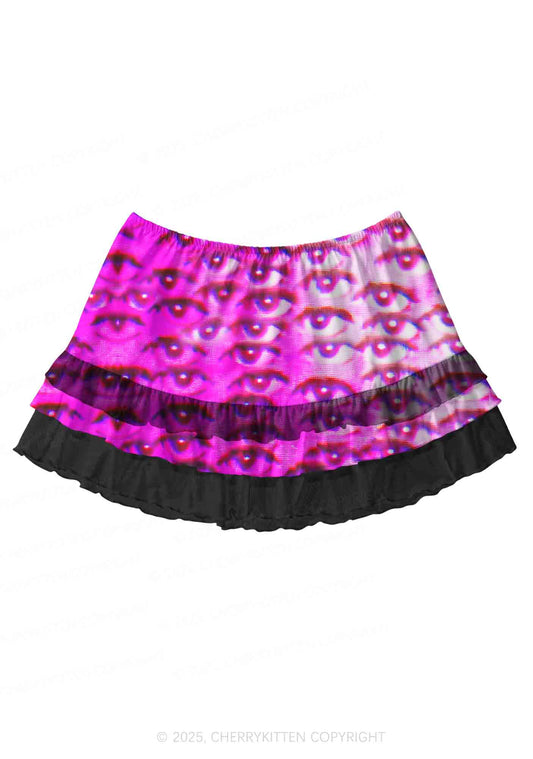 Halloween Pink Eyes Y2K Print Mini Layered Skirt Cherrykitten