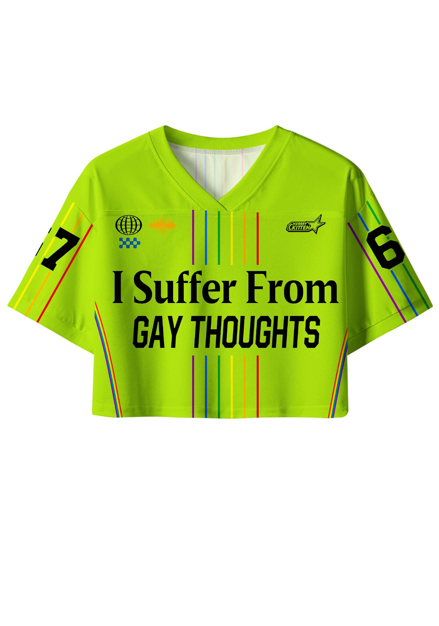 Green I Suffer From Gay Thoughts Pride Y2K Crop Sport Jersey Shirts Cherrykitten