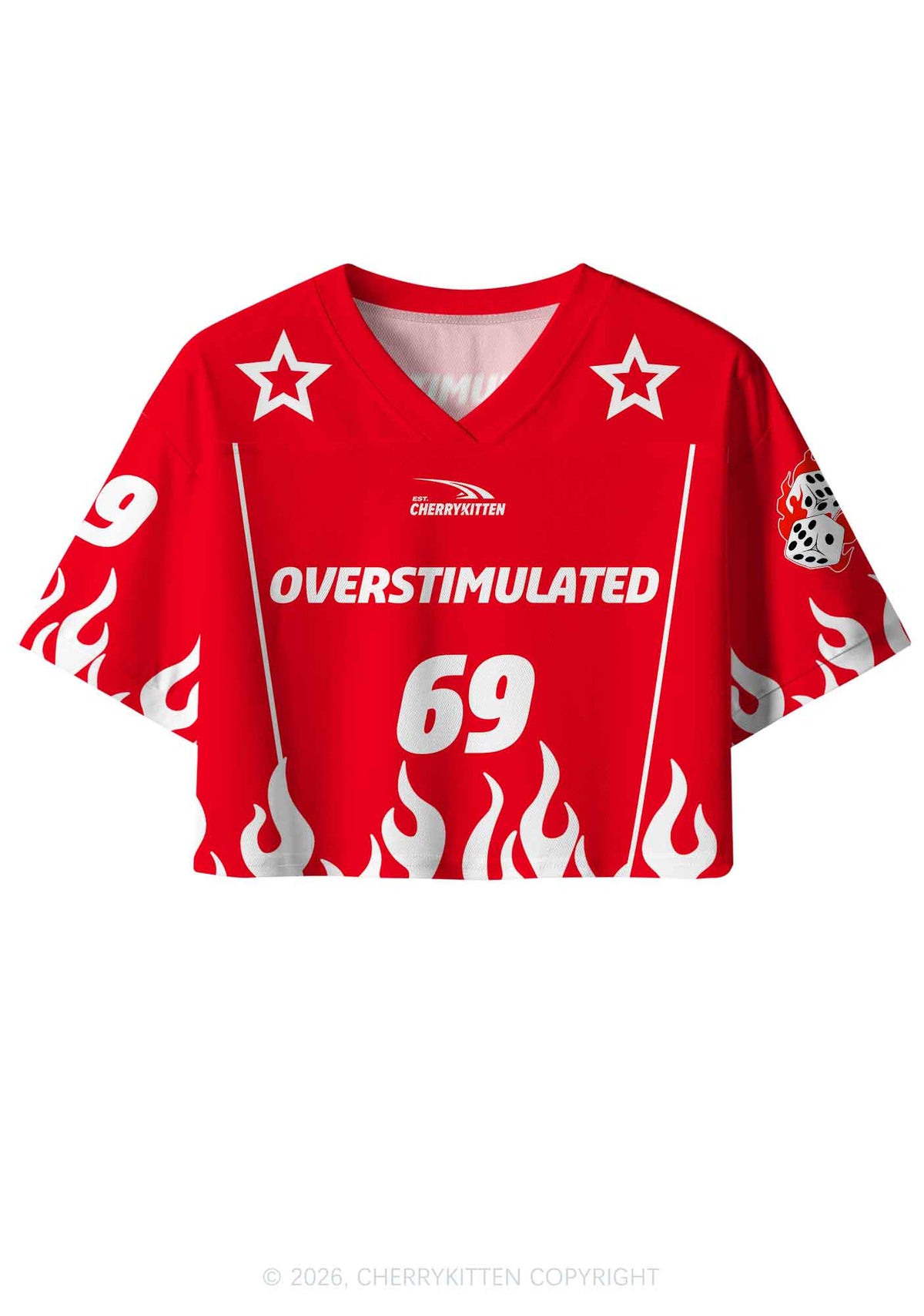 Red Flame Overstimulated Y2K Crop Sport Jersey Shirts Cherrykitten