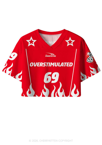 Red Flame Overstimulated Y2K Crop Sport Jersey Shirts Cherrykitten