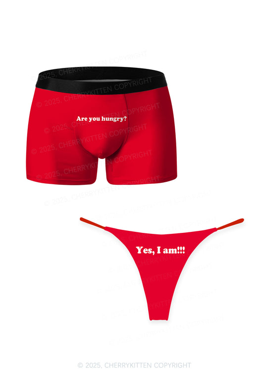 Are You Hungry Valentine's Day Y2K Print Couples Boxer Thong Set Cherrykitten