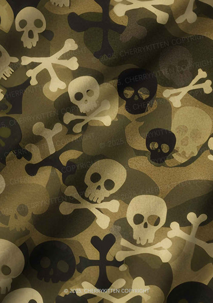 Halloween Camouflage Skulls Y2K Print Long Sleeve Pajama Set Cherrykitten