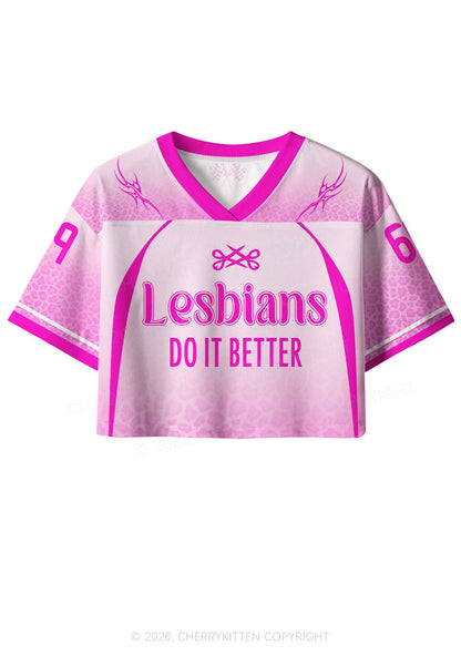 Pink Lesbians Do It Better Pride Y2K Crop Sport Jersey Shirts Cherrykitten