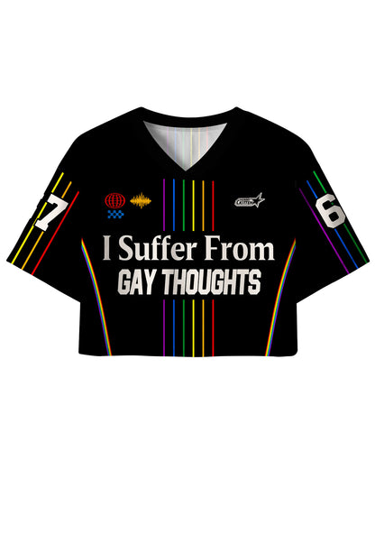 Black I Suffer From Gay Thoughts Pride Y2K Crop Sport Jersey Shirts Cherrykitten