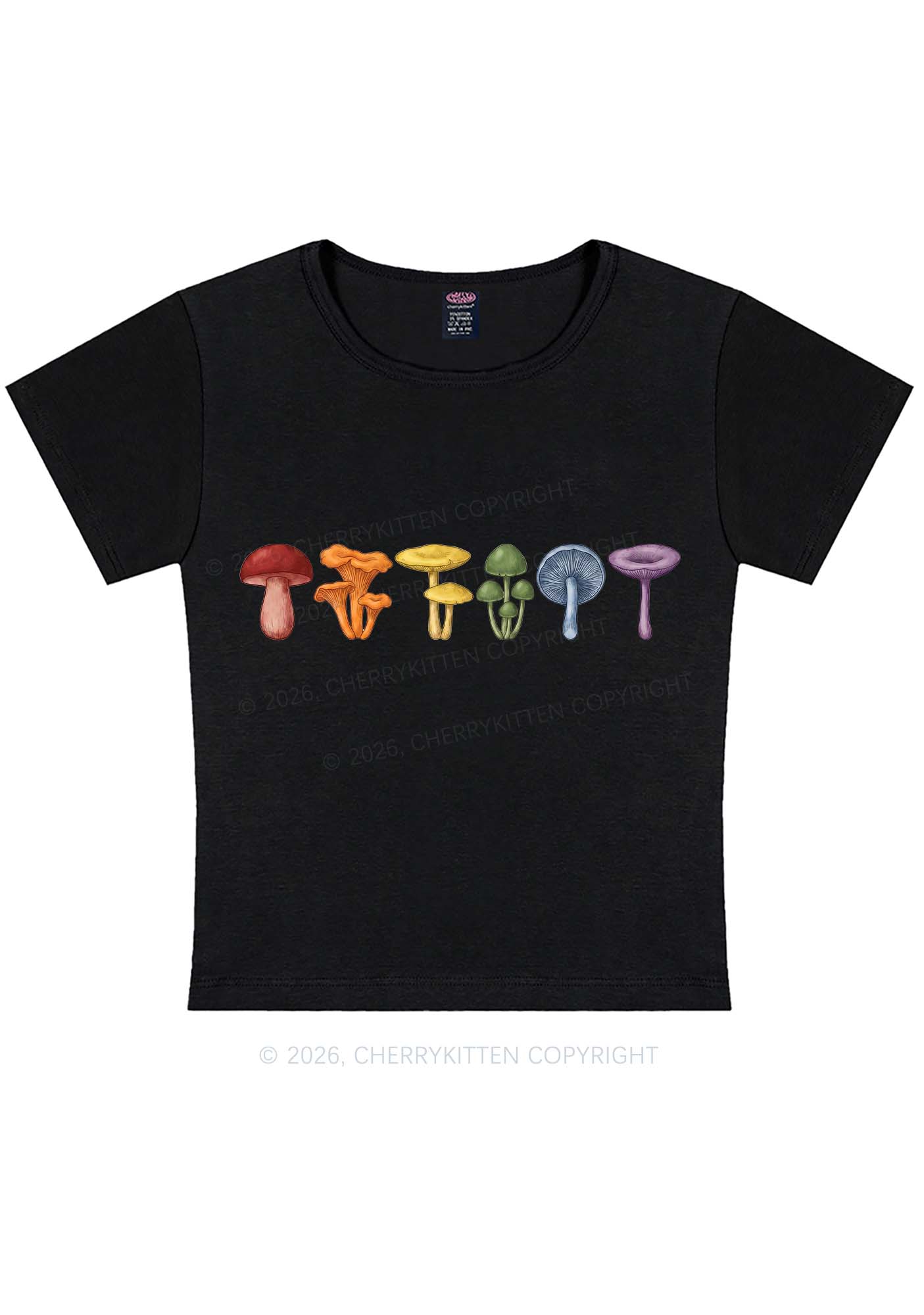 Rainbow Mushroom Pride Y2K Baby Tee Cherrykitten