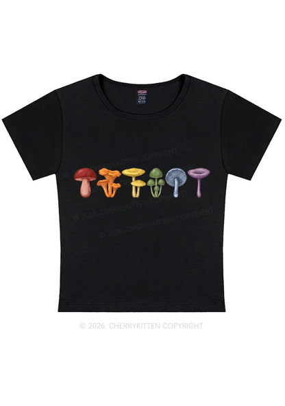 Rainbow Mushroom Pride Y2K Baby Tee Cherrykitten