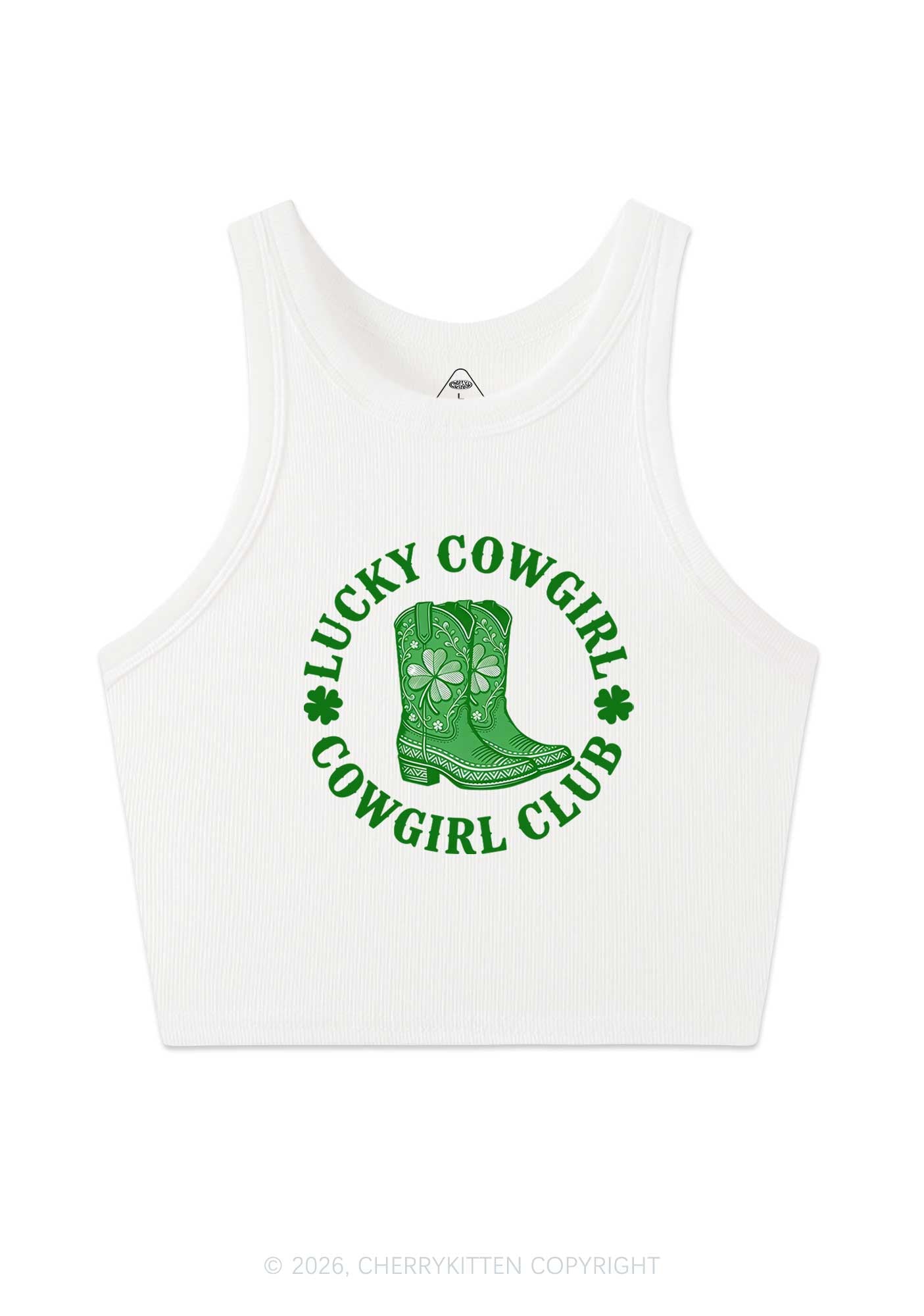 Lucky Cowgirl Club St Patricks Y2K Crop Tank Top Cherrykitten