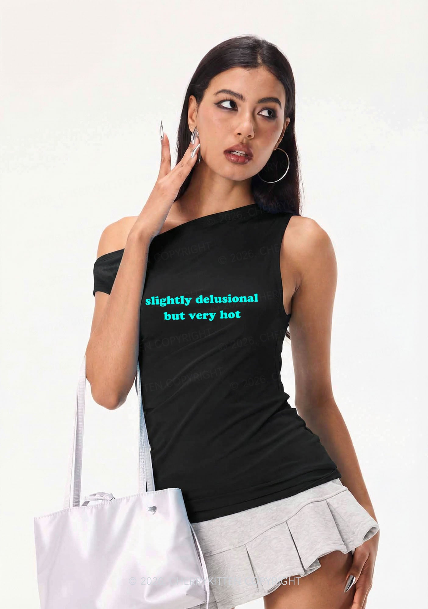 Slightly Delusional But Very Hot Y2K Off Shoulder Tank Top Cherrykitten