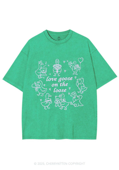 Love Goose On The Loose Valentine's Day Y2K Shirts Washed Tee Cherrykitten