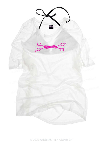 Pink Scissor Pride Y2K Sheer Boyfriend Tee Cherrykitten