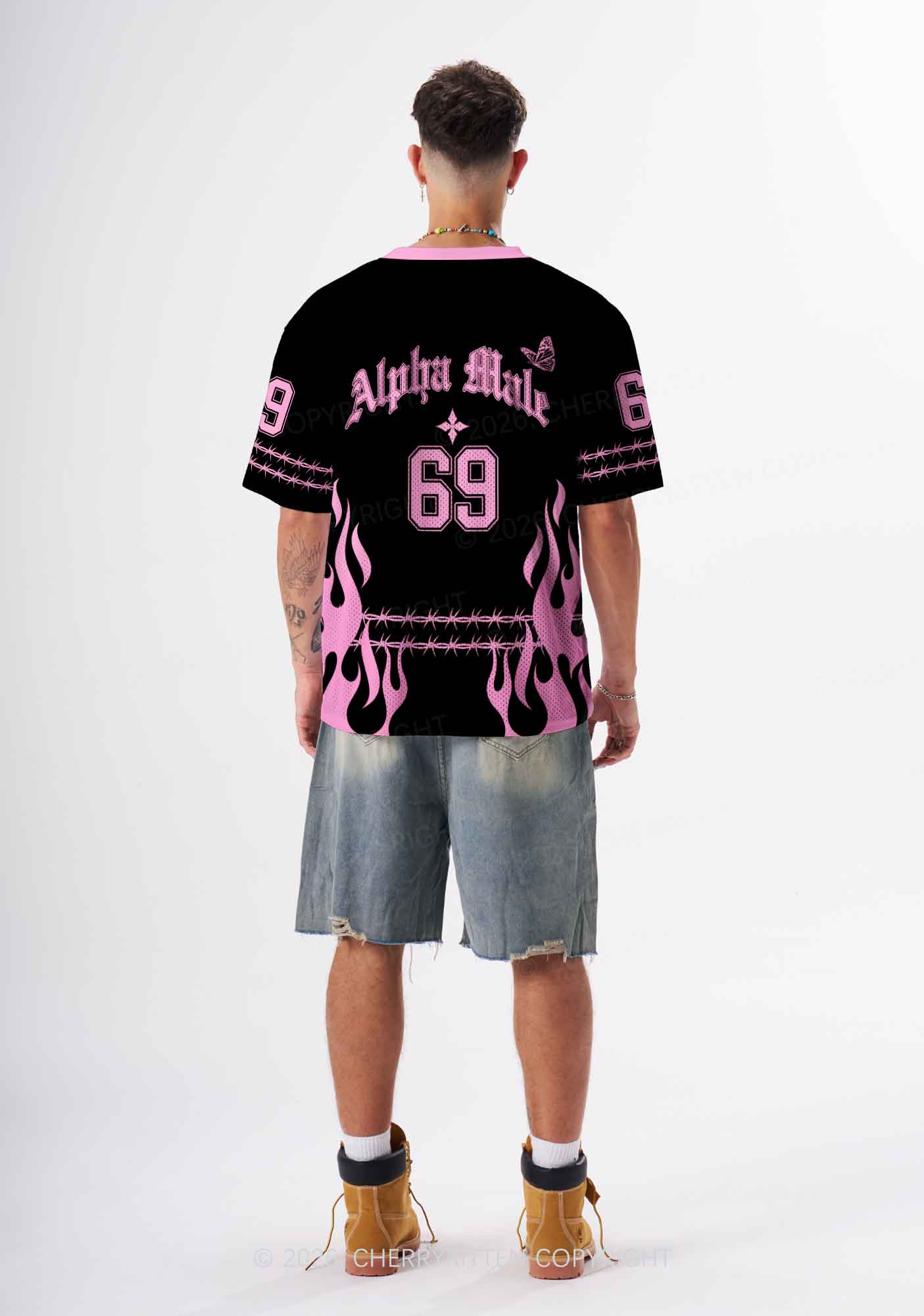 Pink Alpha Male Butterfly Pride Y2K Sport Jersey Shirts Cherrykitten