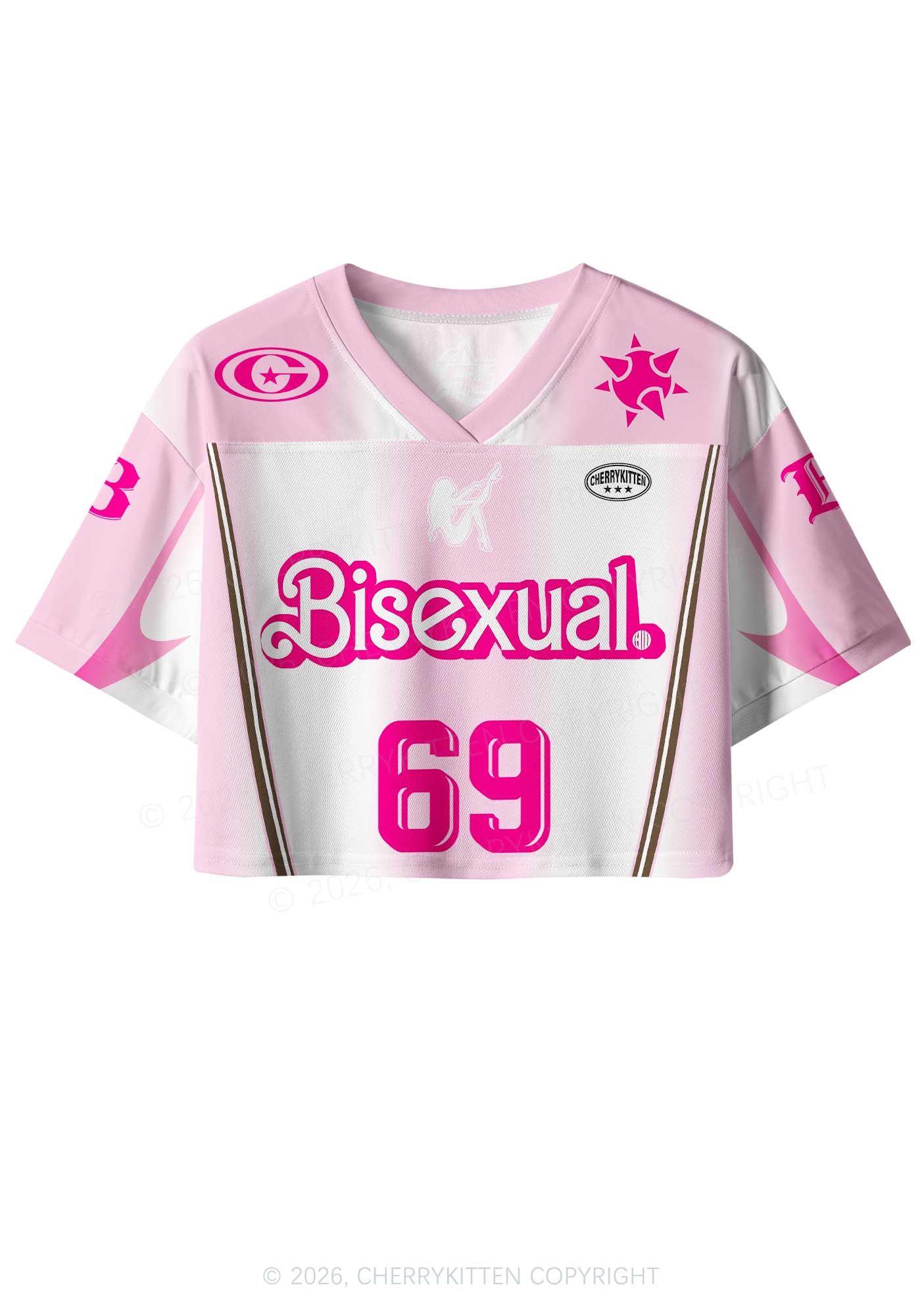 Pink Bisexual Pride Y2K Crop Sport Jersey Shirts Cherrykitten