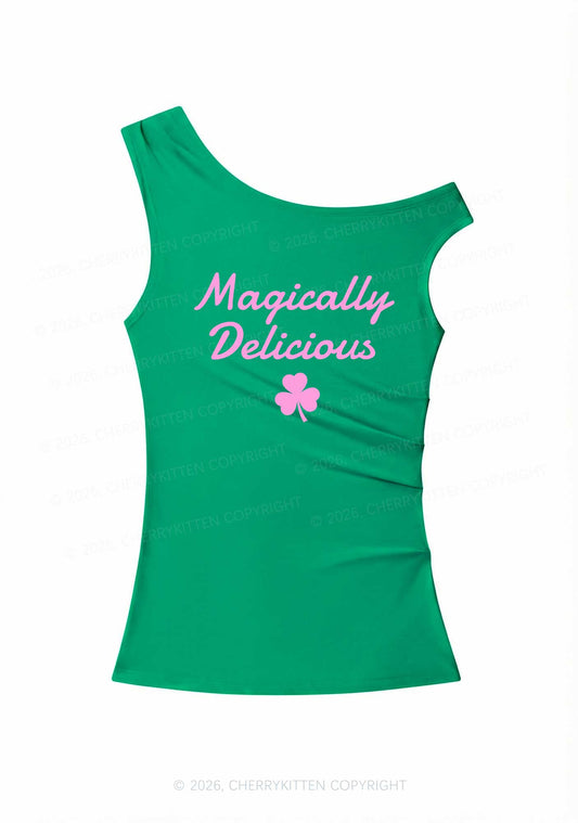 Magically Delicious Shamrock St Patricks Y2K Off Shoulder Tank Top Cherrykitten