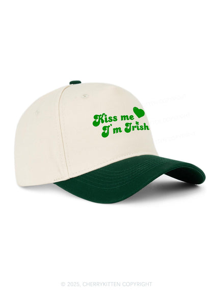 Embroidered Kiss Me Im Irish St Patricks Y2K Color Block Baseball Cap Cherrykitten