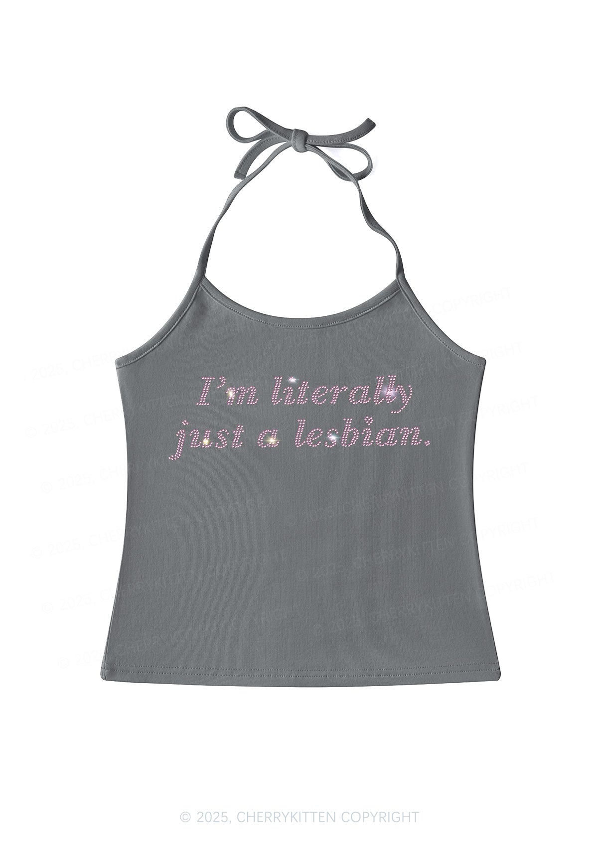 Rhinestone Literally Just A Lesbian Pride Y2K Halter Neck Cami Cherrykitten